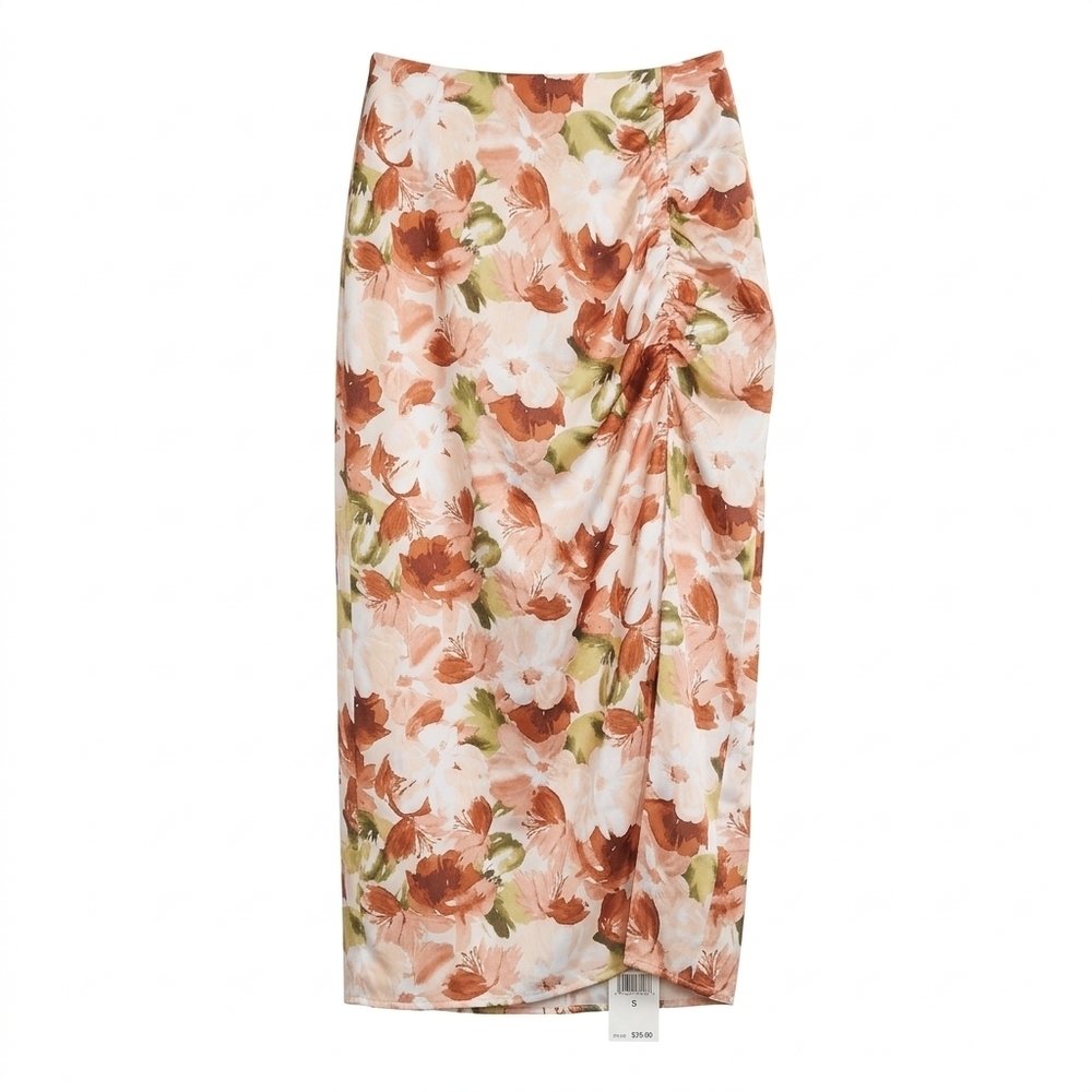 NWT Abercrombie & Fitch Floral Ruched Side Slit Midi Skirt Size S